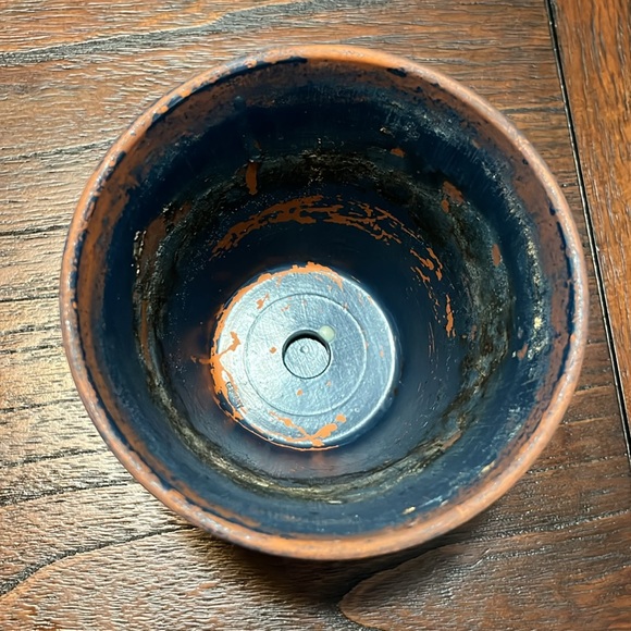 Unique Flower Pot Planets Stars Space Clay Planter Teal White Hand-Painted - Picture 3 of 3